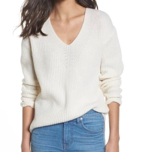 Madewell Sweaters - Madewell Woodside Merino Wool Long Sleeve V-Neck Ribbed Pullover Sweater